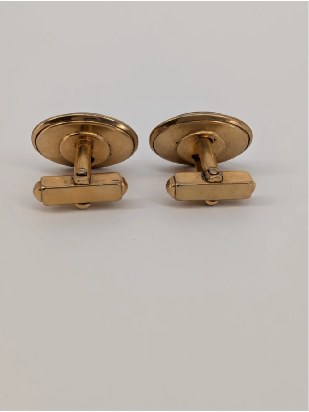 Vintage Anson Pat Pend MCM Gold Tone Black Oval Rhinestone Cufflinks Formalwear